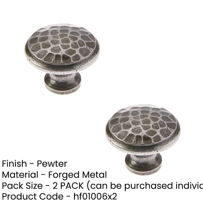 PACK Rustic Hammered Cupboard Knob Pewter 40mm Handmade Design Kitchen Cabinet Knob (1)-1