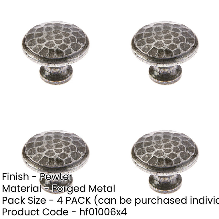 PACK Rustic Hammered Cupboard Knob Pewter 40mm Handmade Design Kitchen Cabinet Knob-1