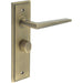 Stepped Antique Brass Bathroom Door Handle with Backplate Turn Release Solid Brass Interior Handle