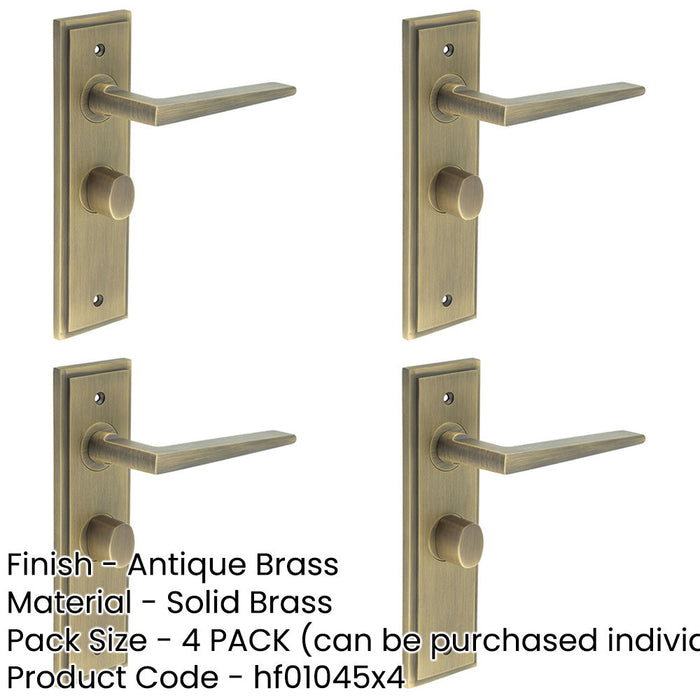 PACK Stepped Antique Brass Bathroom Door Handle with Backplate Turn Release Solid Brass Interior Handle-1