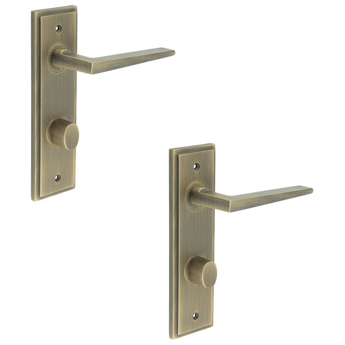 PACK Antique Brass Bathroom Door Handle with Turn Release Mechanism Solid Brass Interior Handle (3)