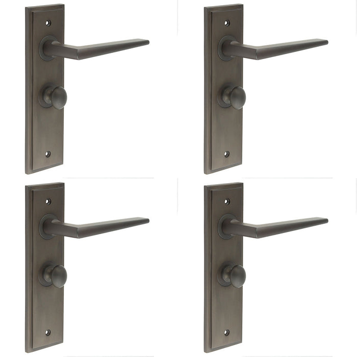 PACK Elegant Dark Bronze Bathroom Door Handle with Backplate Turn Release Mechanism Solid Brass Interior Handle