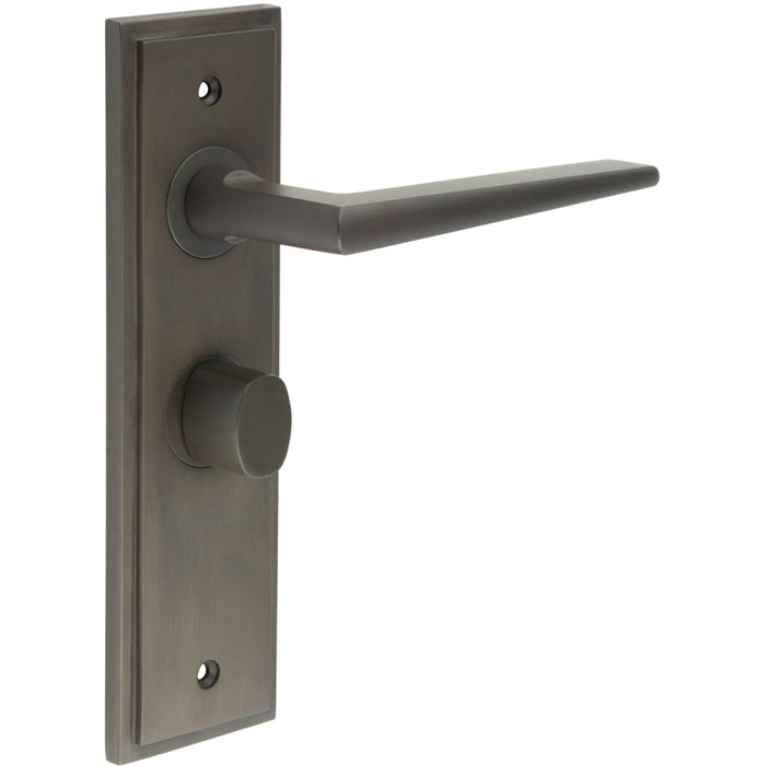 Elegant Dark Bronze Bathroom Door Handle with Backplate Turn Release Solid Brass Interior Handle