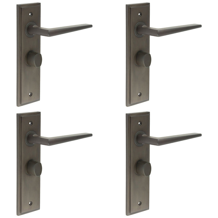 PACK Elegant Dark Bronze Bathroom Door Handle with Backplate Turn Release Solid Brass Interior Handle