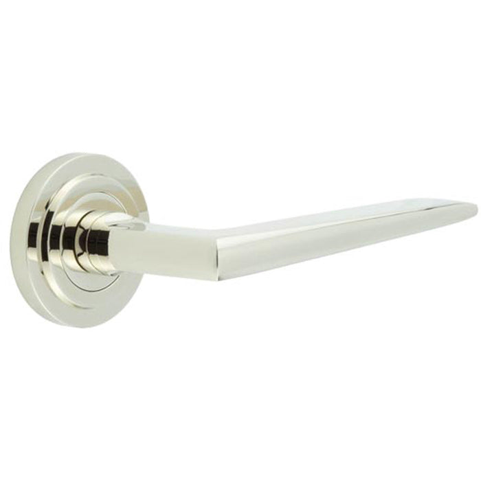 Luxury Polished Nickel Door Handle Stepped Rose Elegant Interiors Solid Brass Interior Handle