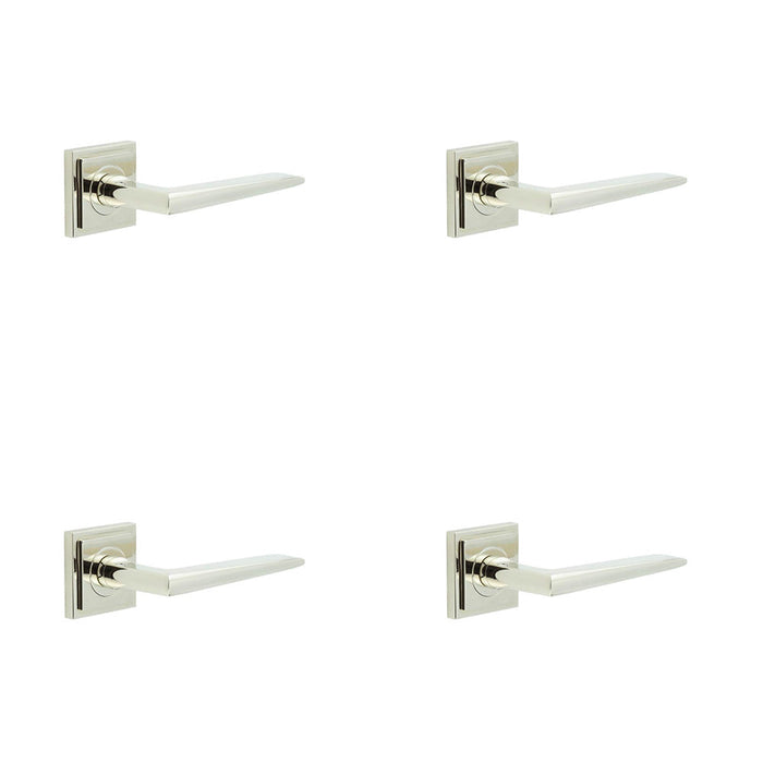 PACK Elegant Polished Nickel Door Handle Square Rose Solid Brass Interior Handle