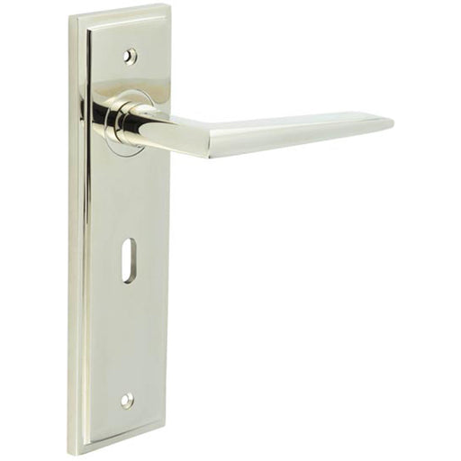 Polished Nickel Door Handle Lock Backplate Modern Homes Solid Brass Interior Handle