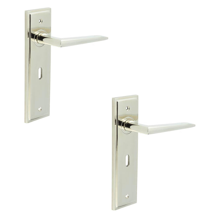 PACK Polished Nickel Door Handle Lock Backplate Modern Homes Solid Brass Interior Handle (1)