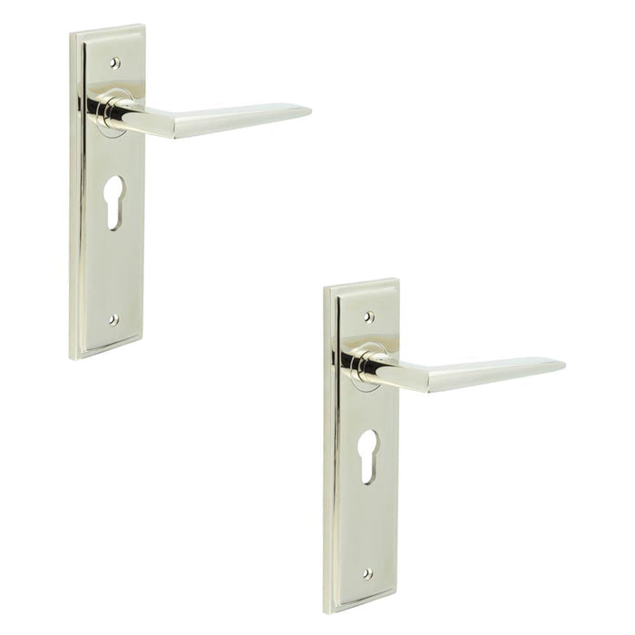 PACK Stylish Polished Nickel Euro Door Handle with Backplate Solid Brass Interior Handle (1)