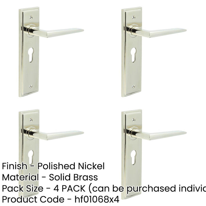 PACK Stylish Polished Nickel Euro Door Handle with Backplate Solid Brass Interior Handle-1