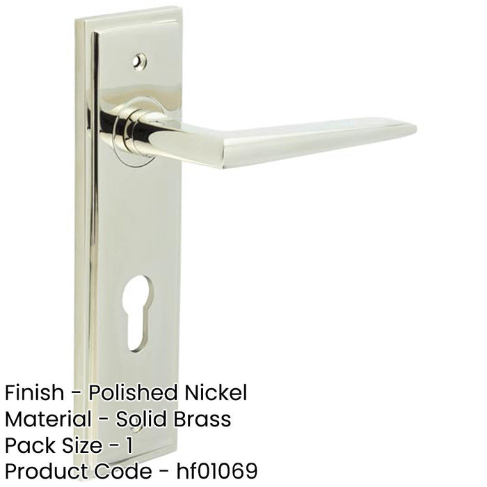 Elegant Polished Nickel Door Handle with Euro Backplate Solid Brass Interior Handle-1