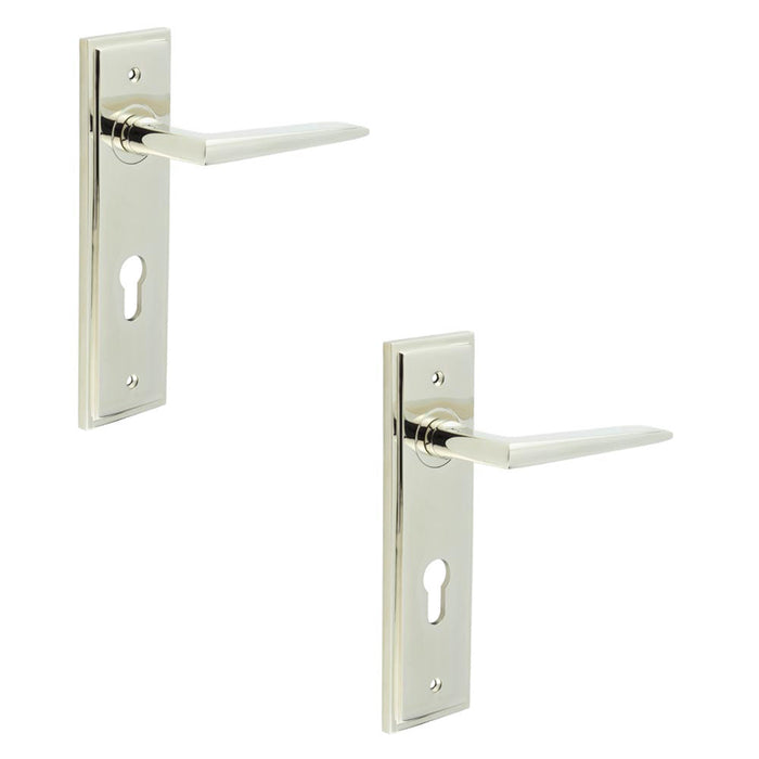 PACK Elegant Polished Nickel Door Handle with Euro Backplate Solid Brass Interior Handle (6)