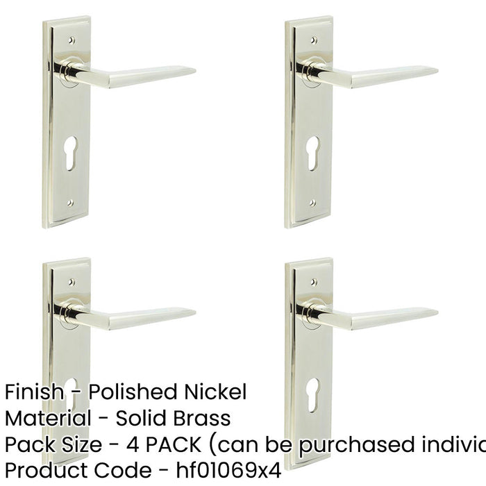 PACK Elegant Polished Nickel Door Handle with Euro Backplate Solid Brass Interior Handle-1