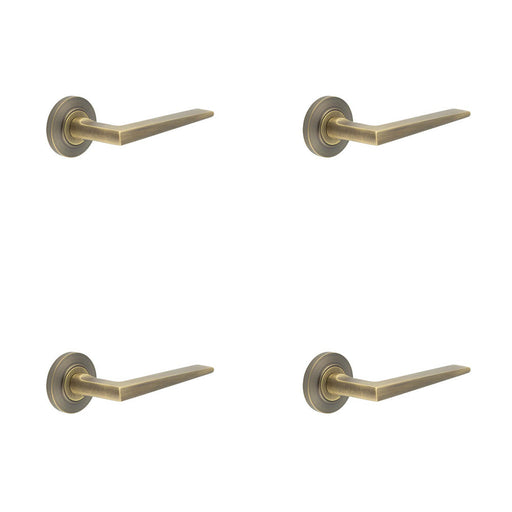 PACK Elegant Antique Brass Door Handle Chamfered Rose Luxury Homes Solid Brass Interior Handle