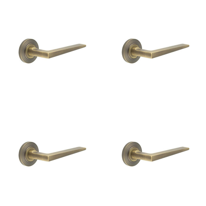 PACK Elegant Antique Brass Door Handle Chamfered Rose Luxury Homes Solid Brass Interior Handle