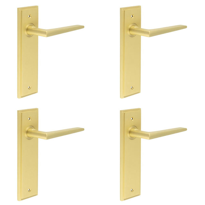 PACK Satin Brass Door Handle Latch Backplate Elegant Durable Design Solid Brass Interior Handle