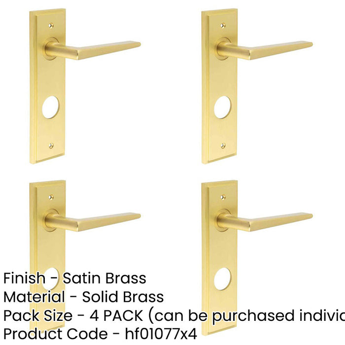 PACK Satin Brass Bathroom Door Handle with Backplate Solid Brass Interior Handle-1