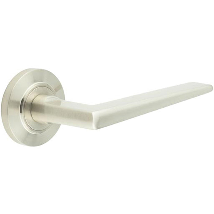 Elegant Satin Nickel Door Handle Chamfered Rose Luxury Interiors Solid Brass Interior Handle