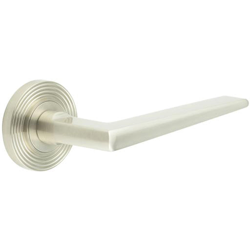 Elegant Satin Nickel Door Handle Reeded Rose Luxury Homes Solid Brass Interior Handle