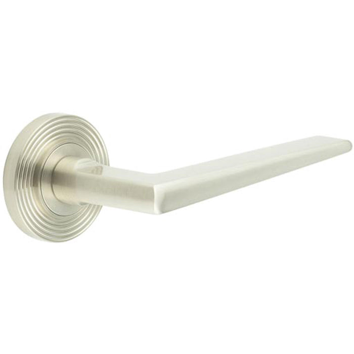 Elegant Satin Nickel Door Handle Reeded Rose Luxury Homes Solid Brass Interior Handle