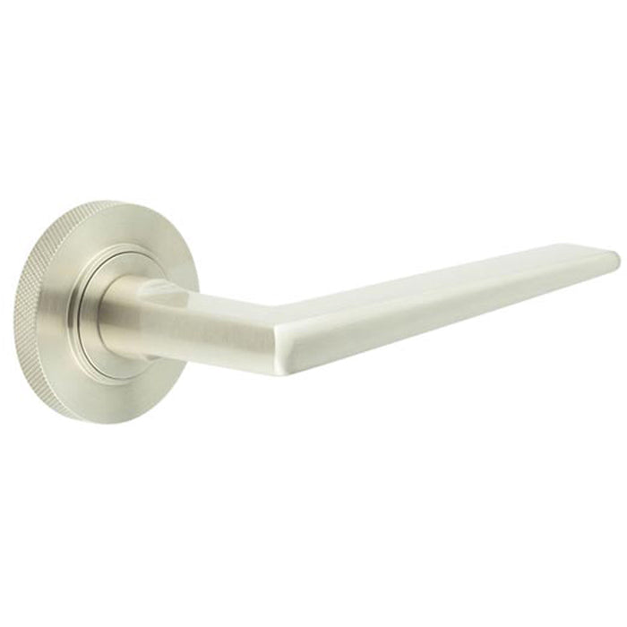 Elegant Satin Nickel Door Handle Knurled Rose Luxury Interiors Solid Brass Interior Handle