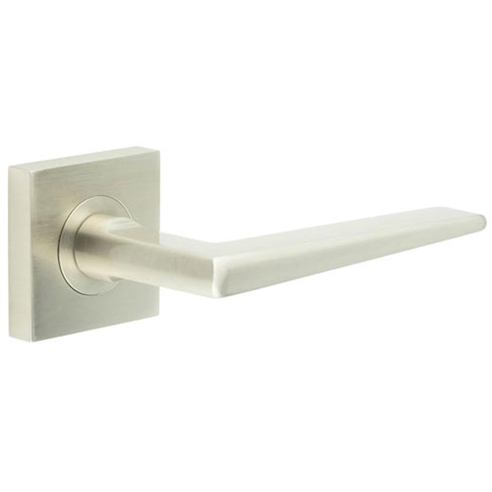 Elegant Satin Nickel Door Handle with Square Rose Solid Brass Interior Handle