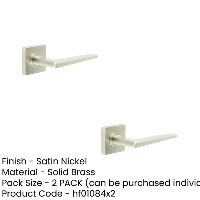 PACK Elegant Satin Nickel Door Handle with Square Rose Solid Brass Interior Handle (1)-1