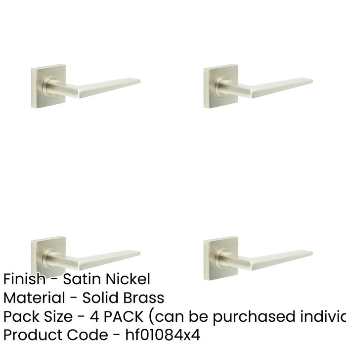 PACK Elegant Satin Nickel Door Handle with Square Rose Solid Brass Interior Handle-1