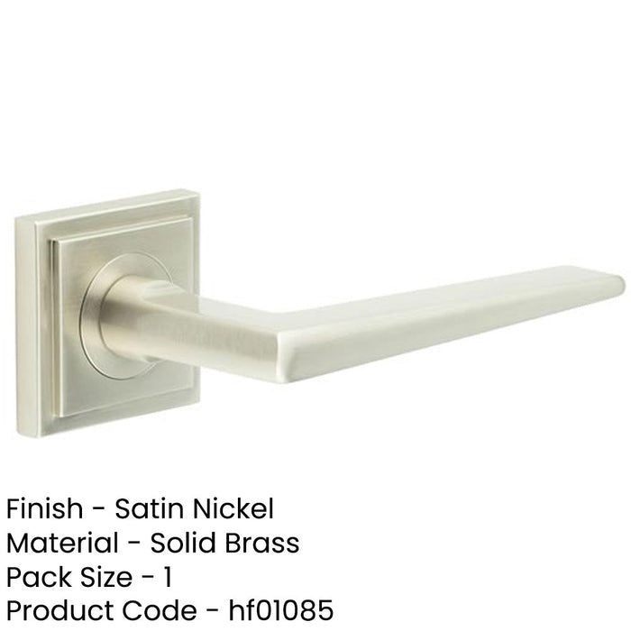 Elegant Satin Nickel Door Handle Square Stepped Rose Solid Brass Interior Handle-1