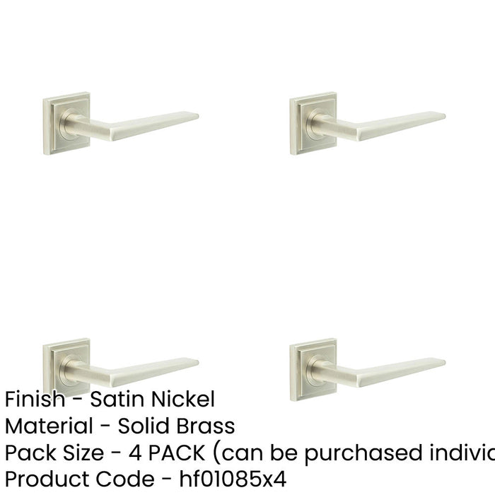 PACK Elegant Satin Nickel Door Handle Square Stepped Rose Solid Brass Interior Handle-1