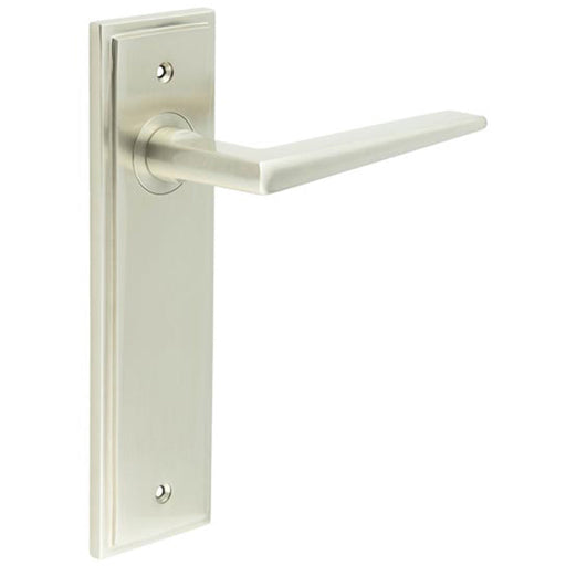 Stylish Satin Nickel Door Handle Latch Backplate Modern Homes Solid Brass Interior Handle