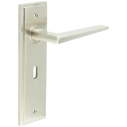 Satin Nickel Door Handle Lock Backplate Modern Homes Solid Brass Interior Handle