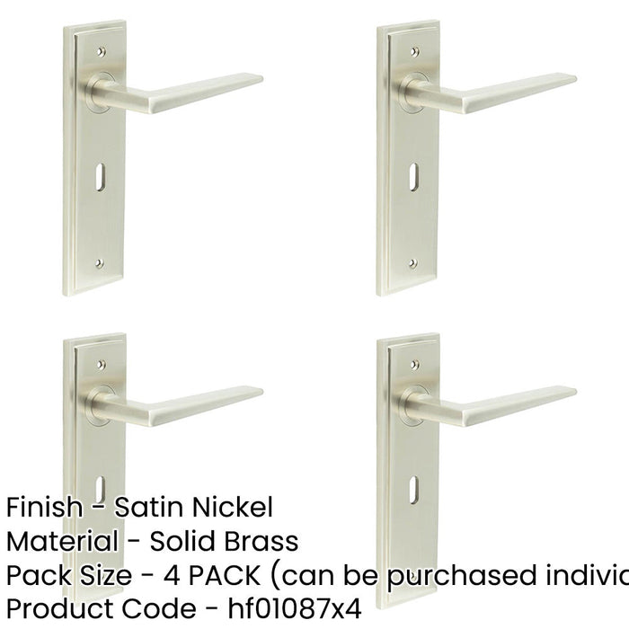 PACK Satin Nickel Door Handle Lock Backplate Modern Homes Solid Brass Interior Handle-1