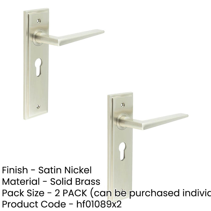 PACK Satin Nickel Euro Lock Door Handle with Backplate Elegant Durable Design Solid Brass Interior Handle (1)-1