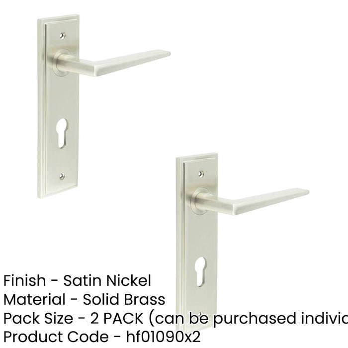 PACK Satin Nickel Door Handle with Euro Backplate Modern Homes Solid Brass Interior Handle (1)-1