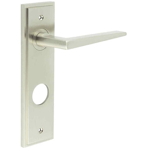 Elegant Satin Nickel Bathroom Door Handle with Backplate Solid Brass Interior Handle