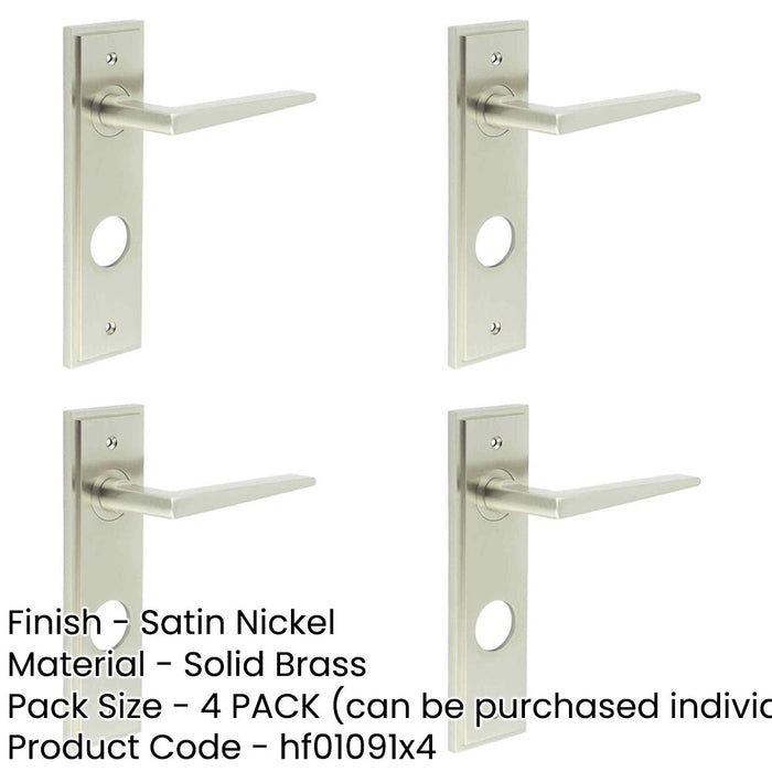 PACK Elegant Satin Nickel Bathroom Door Handle with Backplate Solid Brass Interior Handle-1