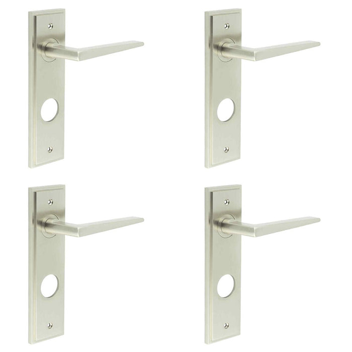 PACK Elegant Satin Nickel Bathroom Door Handle with Backplate Solid Brass Interior Handle