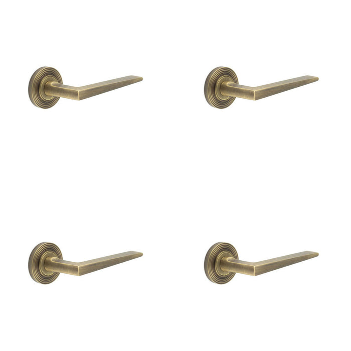 PACK Elegant Antique Brass Door Handle Reeded Rose Luxury Homes Solid Brass Interior Handle