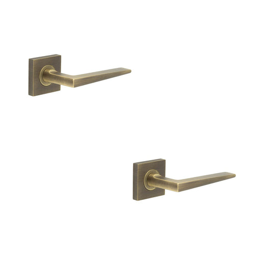 PACK Elegant Antique Brass Door Handle Square Rose Luxury Spaces Solid Brass Interior Handle (1)