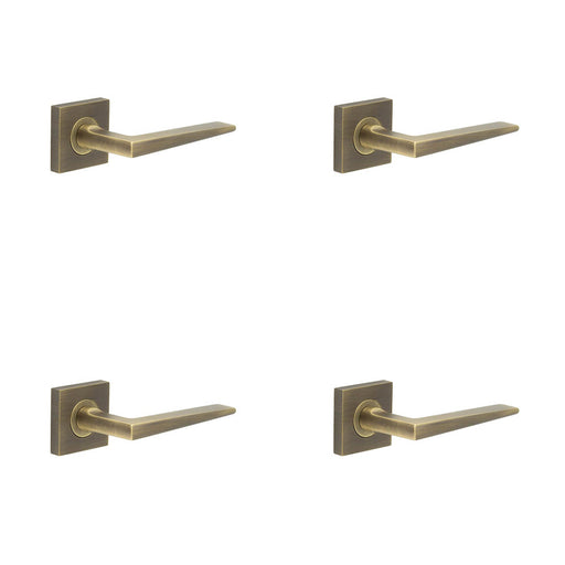 PACK Elegant Antique Brass Door Handle Square Rose Luxury Spaces Solid Brass Interior Handle