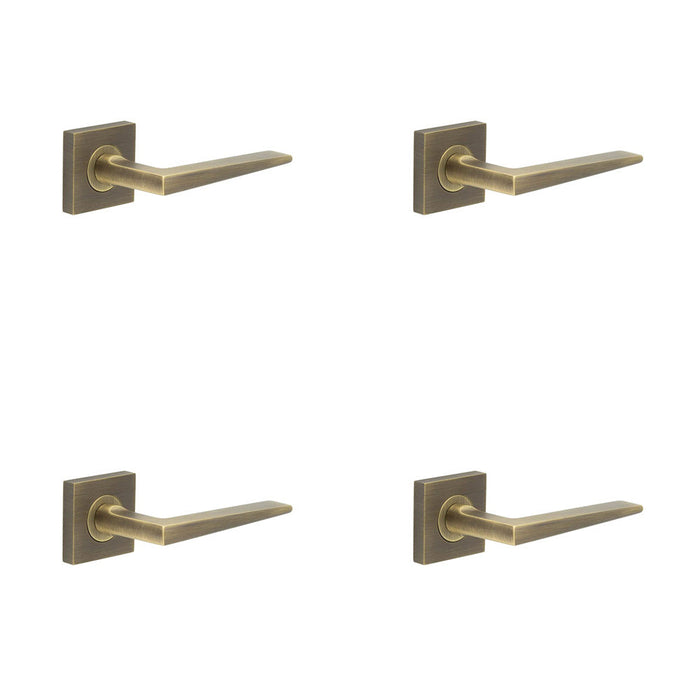 PACK Elegant Antique Brass Door Handle Square Rose Luxury Spaces Solid Brass Interior Handle