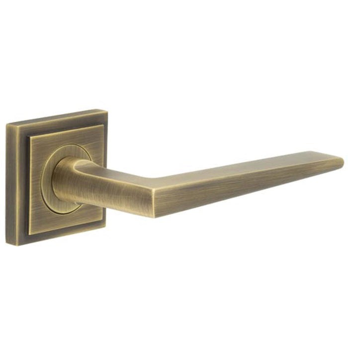 Luxury Antique Brass Door Handle Square Stepped Rose Elegant Interiors Solid Brass Interior Handle