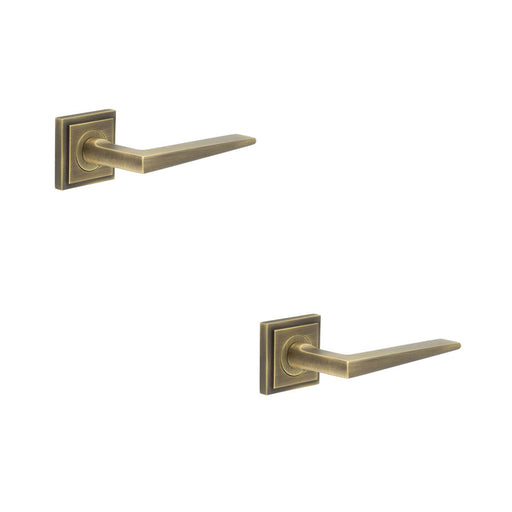 PACK Luxury Antique Brass Door Handle Square Stepped Rose Elegant Interiors Solid Brass Interior Handle (1)