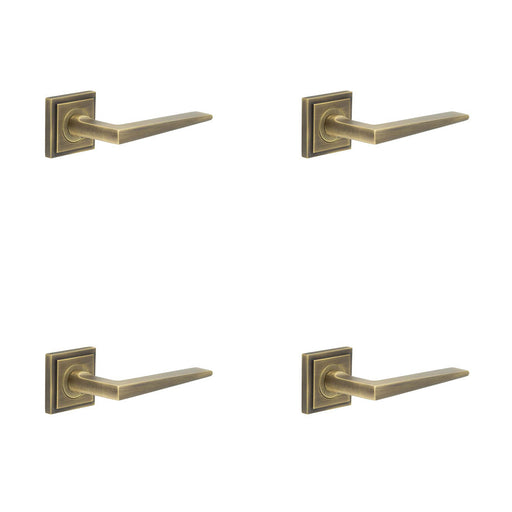 PACK Luxury Antique Brass Door Handle Square Stepped Rose Elegant Interiors Solid Brass Interior Handle