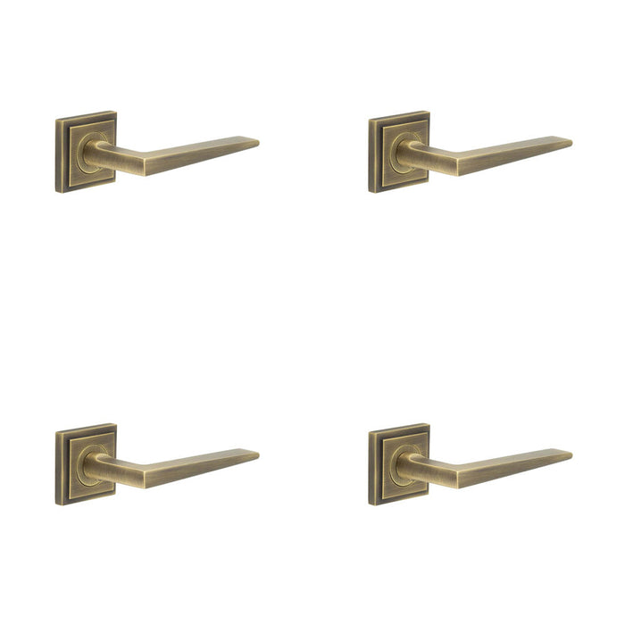 PACK Luxury Antique Brass Door Handle Square Stepped Rose Elegant Interiors Solid Brass Interior Handle