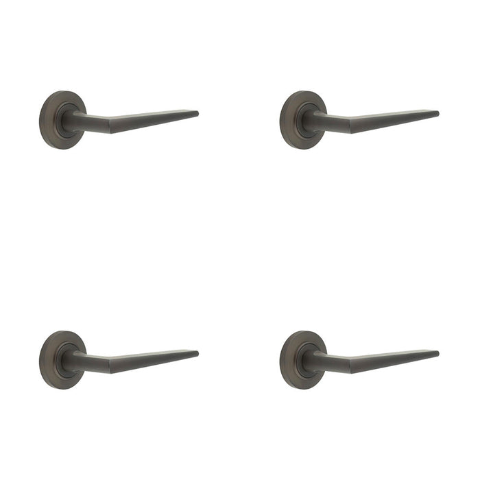 PACK Luxurious Dark Bronze Door Handle Chamfered Rose Elegant Interiors Solid Brass Interior Handle