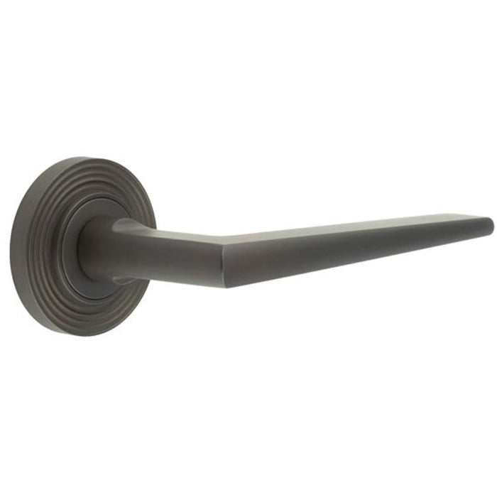 Luxury Solid Brass Door Handle Reeded Rose Dark Bronze Finish Solid Brass Interior Handle