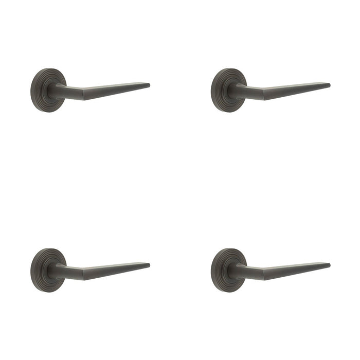 PACK Luxury Solid Brass Door Handle Reeded Rose Dark Bronze Finish Solid Brass Interior Handle