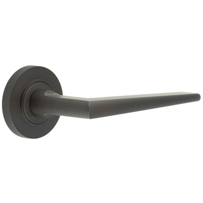Luxury Solid Brass Door Handle Knurled Rose Dark Bronze Finish Solid Brass Interior Handle